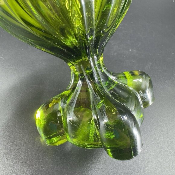 Viking Glass Avocado Green Epic Four Square Base Swung Glass Vase Bowl Dish VTG - Picture 5 of 13